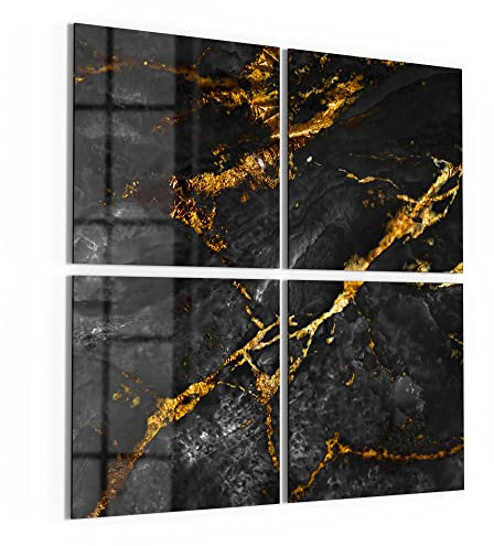 DEQORI Glasbilder Echtglas | Motiv Veredelter Naturstein | quadratisch 4-teilig 100x100 cm | große XXL Deko | Wandbilder für Wohnzimmer, Schlafzimmer, Flur & Küche | moderne Wanddeko