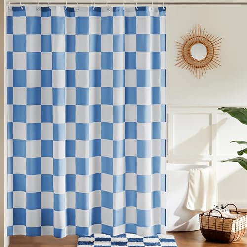 Ohocut karierter Duschvorhang für Badezimmer, hübsches Retro-Schachbrettmuster, Duschgardine in Vintage-Ästhetik, maschinenwaschbar, Stoffduschvorhang, Blau, 183 x 183 cm