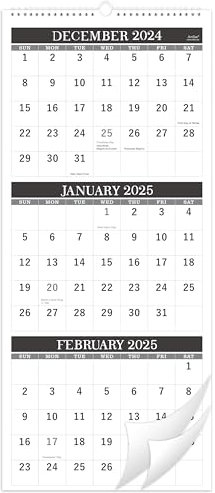 Wandkalender 2026 - 3-Monats-Wandkalender Display (gefaltet in einem Monat), Januar 2026 - Dez. 2026, 28,6 x 66,0 cm, Kalender 2026 - klassisch schwarz