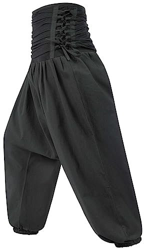 Kunst und Magie Damen Pluderhose Freizeit Haremshose Wellnesshose Mittelalterhose, Größe:XXL, Farbe:Black/Schwarz