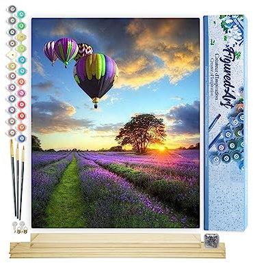 Figured'Art Malen Nach Zahlen Erwachsene Mit Rahmen Luftballons über den Feldern (senkrecht) - Paint by Numbers Basteln DIY Bastelset 40x50cm Mit Keilrahmen (nicht gespannt)