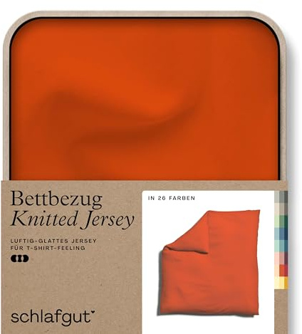schlafgut Knitted Jersey Bettwäsche 240x220 cm Bio-Baumwolle, Red Mid | Bettbezug, Deckenbezug, Rot, Jersey, mit Elasthan, faltenfrei, bügelfrei, OEKO-TEX