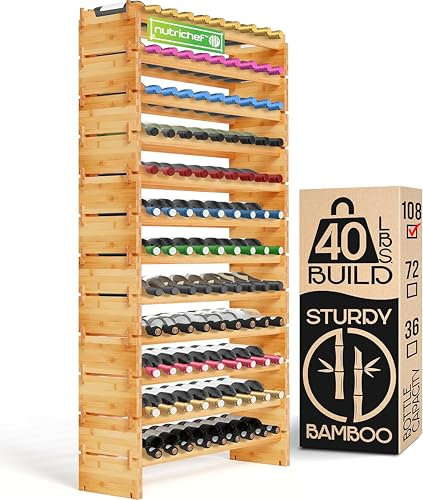 Nutrichef botellero Vino Madera, Wine Rack, Vinoteca, Vinera, Apilable, para 108 Botellas, 12 Niveles, Bambu, Vertical, Modular para Cocina y Bodega