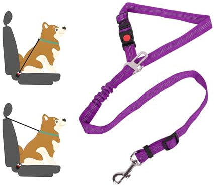 Lollanda Sicherheitsgurt Hund Auto, Hundegurt fürs Auto Sitze mit Reflektierenden Streifen und Pufferseilen, Verstellbarer Hundegurt für Große Mittlere und Kleine Hunde (Lila)