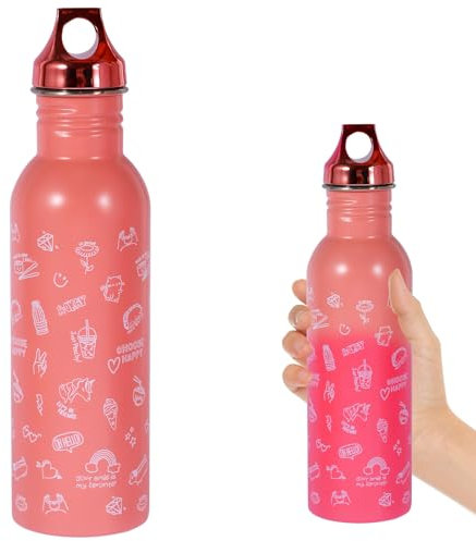 Foribyw Sport Water Bottle 750ML Color Changing Sports Water Cup Cute Pink Stainless Steel Water Bottles for Sports Travel Office Women Men
