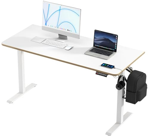 KOWO 1,6m Elektrisch Höhenverstellbarer Schreibtisch, Ergonomisches Sitz-Stehpult, Computertisch mit Weißer Tischplatte, 160x70cm Stehschreibtisch mit Typ A/C USB-Anschlüssen für Gaming, Büro, Lernen