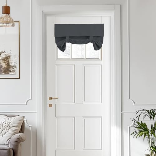 Vatge Graue Türvorhänge - Privatsphäre Wärmeisolierte Vorderseite Kleiner französischer Vorhang für Glastür Fensterdekoration Kurze Vorhänge für festliche Dekoration, 1 Panel, B26 x L20, Grau