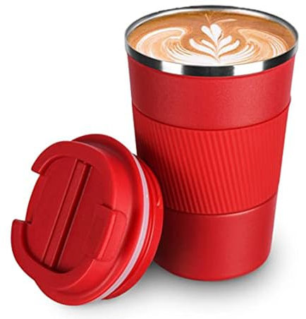 SCJHMY Thermobecher- Isolierbecher, Edelstahl Travel Mug, Vakuum auslaufsicher Reisebecher mit Deckel, Autobecher, doppelwandig isoliert für Wasser und Tee, Kaffee-to-go Becher Rot 380ml