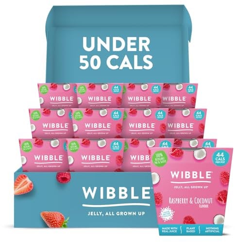 Wibble Jelly Pots, Berry Variety Box, Real Fruit Juices, Plant Based, Low Calorie, Nothing Artificial, 6 x Strawberry & Vanilla Flavour 150g, 6 x Raspberry & Coconut Flavour 150g, Sweets, Vegan Jelly