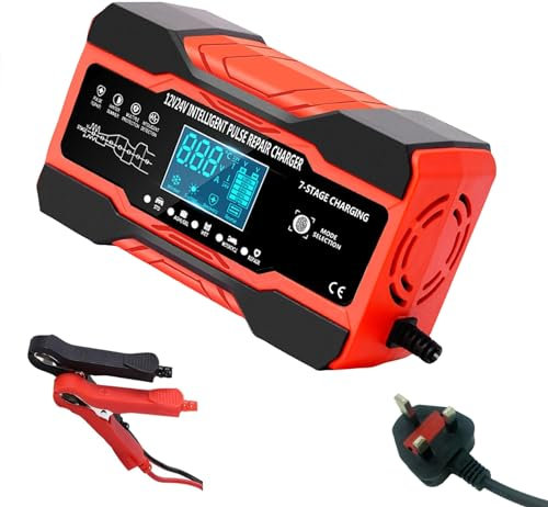 Car Battery Charger, 12V/24V Smart Auto Car Motorcycle Battery Charger with 7-Stage Charging and LCD Screen, Smart Battery Charger for AGM/GEL/EFB/WET & Lead-Acid Batteries
