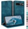 HUOUH für Google Pixel 7A Hülle mit RFID Schutzhülle aus Lederhülle Handyhülle,360 Grad Schutz Case,Kartenfach Leder ständer Handy hülle für Pixel 7A Klapphülle Wallet Cover Türkis