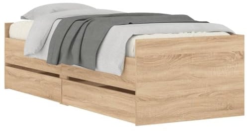 vidaXL Cadre de Lit avec Tiroirs, Lit Simple avec Sommier à Lattes, Lit Adulte de Chambre, Moderne, Chêne Sonoma 90x190 cm Bois d'Ingénierie