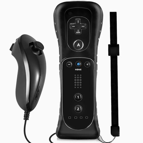 SONVIEE Telecomando Wii e Joystick Nunchuck Telecomando di Ricambio per Wii con Copertura in Silicone e Cinturino da Polso Compatibile con Wii/Wii U, senza Motion Plus (Nero)