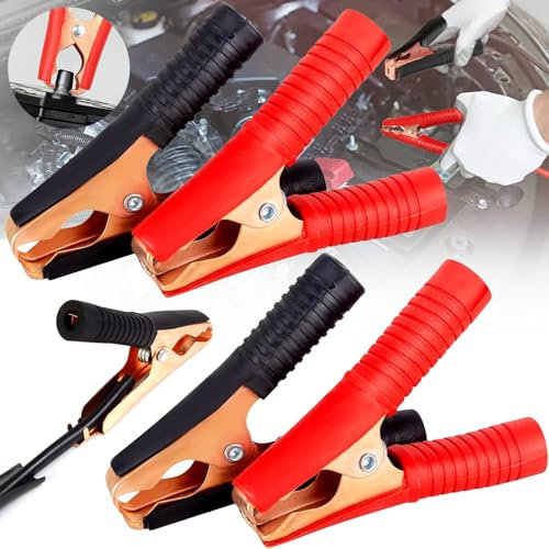 Mikqky 4 Pezzi Clip per Batteria Isolate 100 A, Morsetti a Coccodrillo per Auto, Pinze per Cavi Batteria, Clip a Coccodrillo per Batteria, Clip a Coccodrillo per Auto, Morsetti a Coccodrillo in Rame
