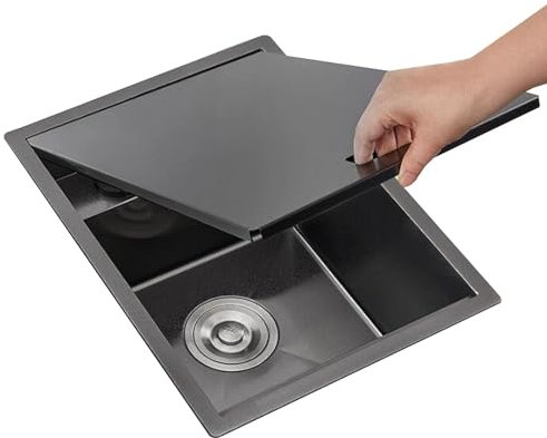 Lavelli da cucina Lavello Invisibile In Acciaio Inox Con Coperchio Di Scarico Del Rubinetto Pieghevole Per Bar, Camper, Piccola Cucina Lavabo Da Incasso A Scomparsa Per Il Lavaggio Delle Verdure(35*45