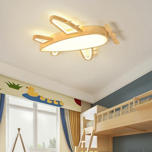 A.1.Coo Deckenlampe Dimmbar Kinderzimmerlampe Flugzeug Deckenleuchte Moderne Jugendzimmer Nachgeahmte Holzmaserung Metall Lampeschirm Deckenleuchten Kinderdecken Schlafzimmerlampe Kronleuchter(52CM)