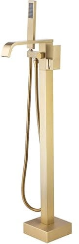 UNFRASLOP Gold,Freistehende Badewanne Armatur Standarmatur Wannenarmatur Mit Heißem Und Kaltem Wasserfall Und Handbrause