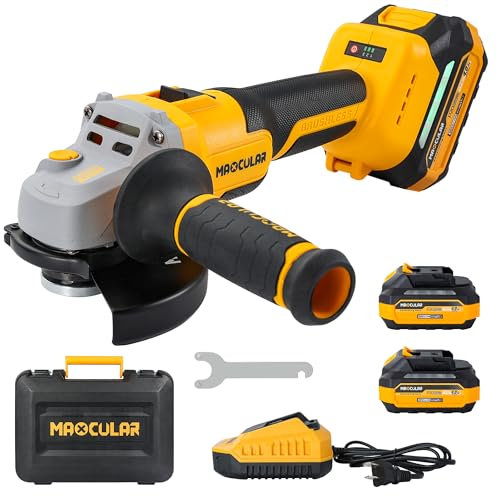 MAXCULAR Cordless Angle Grinder with Auxiliary Handle，4.0Ah Li-Ion Battery & Charger