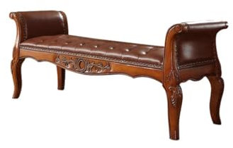 GUERNSEY End of Bed Bench American retro bedside stool solid wood shoe bench bedside stool genuine leather retro elegant bedside bench Storage Bench for Bedroom