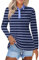Polo Shirt Women's Sports Shirt Long Sleeve Poloshirt Elegant Sports Tops Shirt Cotton Striped Running Women's Opaque for Sports Tunic Top Loose Lightweight T-Shirt, darkblue, S