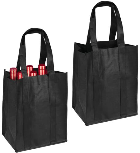 Bottle Carrier, 2PCS Bottle Bags for Wine 6 Bottles, Reusable Wine Carrier, Black Bottle Holder Bag with Compartment Carry Handle for Storing Carrying Wine Beer Champagne(31 X 25 X 18cm)