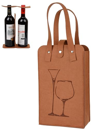 KICPUK Portable 2 Filz Flasche Wein Wiederverwendbare Toter Tasche Mit Teilern, Isolierte Wein-Kühltasche, Reise Carrier Geschenk für Weinliebhaber Weihnachten (Braun)