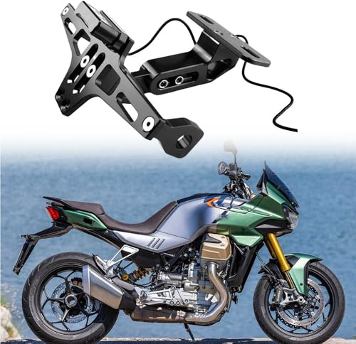 SUMRED Einstellbare Lizenz Halterung mit LED-Licht für Guzzi V100 Mandello 2022-2023, Motorrad Kennzeichenhalter Verstellbarer Kennzeichenhalterung Aluminium,1