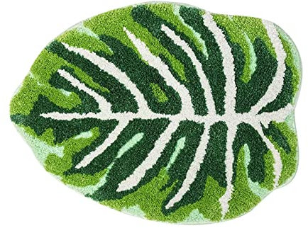 Teppich Wohnzimmer Modern Muster in Creme Badematte für Badezimmer, grün, Boho-Badteppich, rutschfest, süße Blätter, Kleiner Badvorleger, weich, saugfähig, waschbar, für Teppich Fransen (B, One Size)