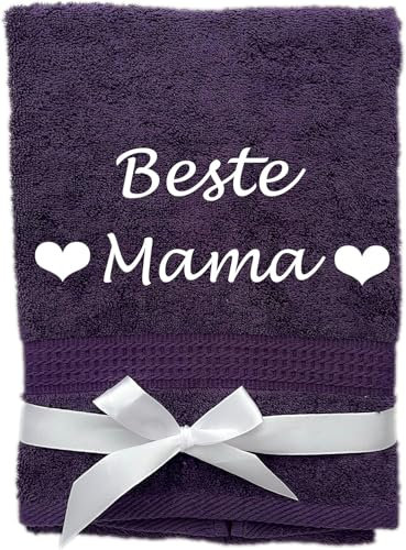 KIDDI-MEDIA Handtuch/Duschtuch mit personalisierter Bestickung wie z.B. Name/Verschiedene Größen und Farben | 500 g/m² | 100% Baumwolle Frottier (Aubergine, 70 x 140 cm)