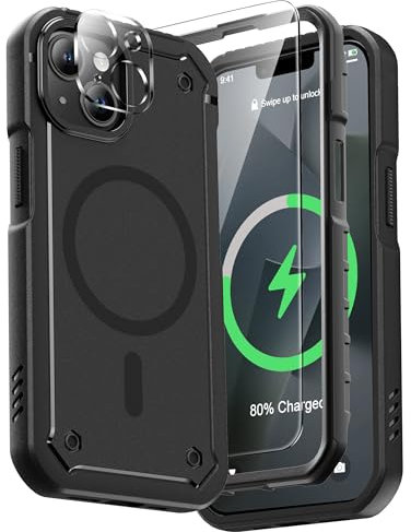 ORETECH für iPhone 14 Hülle und iPhone 13 Hülle und 2 Schutzfolie + 1 Kamera Schutzfolie,Matt Handyhülle für iPhone 13/iPhone 14 Schutzhülle mit Mag-Safe
