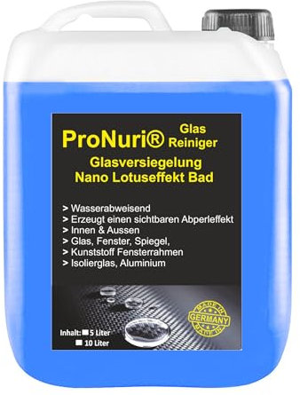 ProNuri Glasreiniger mit Nano-Lotuseffekt, 5 L, Glasversiegelung für Bad & Fenster, Wasserabweisend
