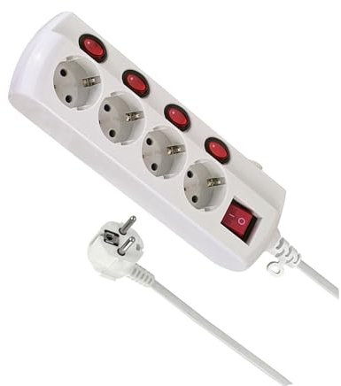 Regleta de 4 Tomas con Interruptor Individual Cable 1.5m 3680W máx