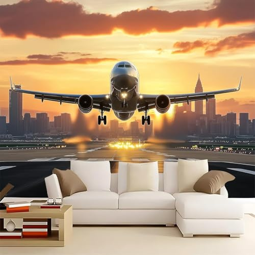 Fototapete Flugzeug Tapete 150 x 105 cm (WxH) Fototapeten Schlafzimmer Wohnzimmer Moderne 3D Effekt Wandtapete Flugzeug Vliestapete Wand Dekoration Poster Foto Tapeten q1191