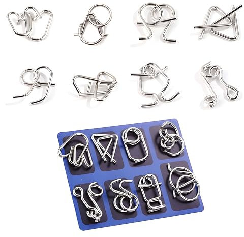 CATOR 8 Stück Knobelspiele Set, IQ Puzzle Geduldspiele Set 3D Brainteaser Metall Puzzle IQ Spiele Set Geduldspiele für Kinder, IQ Spiele Puzzle Ring Geschenke für Erwachsene Studenten und Kinder