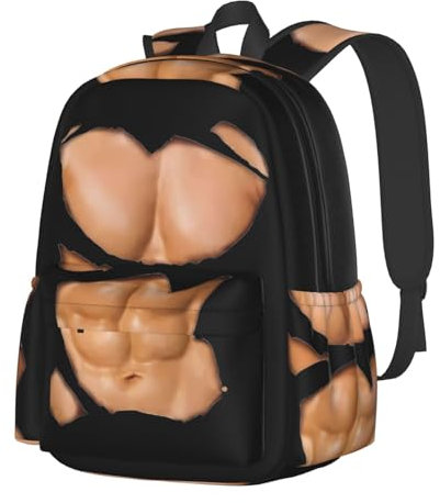 Herren Damen Rucksack Brust Sixpack Bauchmuskeln Bodybuilder Laptop Rucksack Mode Kinderrucksack Dauerhaft Schulrucksack, Für Tägliche Nutzung, Wandern, Reisen
