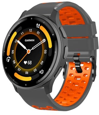 RosMank 22mm Silikon Armband Kompatibel mit Garmin Venu 3 45mm/Venu 2/Vivoactive 4/Active, Zwei-Farben Ersatzarmband für Garmin Forerunner 265/Forerunner 255, GrauOrange