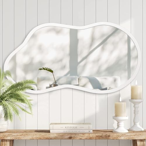 AAZZKANG Kleiner Spiegel Zusammen mit Unregelmäßiger Holzrahmen dekoriert Weißer Spiegel hängen für Schlafzimmer Umkleideraum Wohnzimmer Badezimmer Eingang