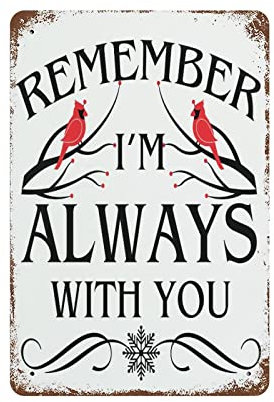 Cartelli in latta personalizzati per esterni Ricorda che sono sempre con te, 8x12 pollici, uccelli rossi, angeli vicini, rosso floreale, vintage, da appe Cartello in metallo