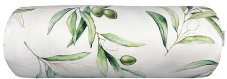 Nackenrollenhülle Olive ca. 15x40 cm – beties Italy Collection 100% Baumwolle – Premium Qualität – weiß mit grünen Oliven und zart goldenen Details