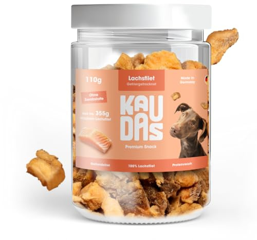 KAUDAS LachsPur Natursnack – 2 x 50 g gefriergetrocknetes Lachs Leckerli Hund mit hohem Proteingehalt & Omega-3, 100% natürlicher Hundesnack 550 g Rohgewicht – ohne Zucker, Getreide & Zusatzstoffe