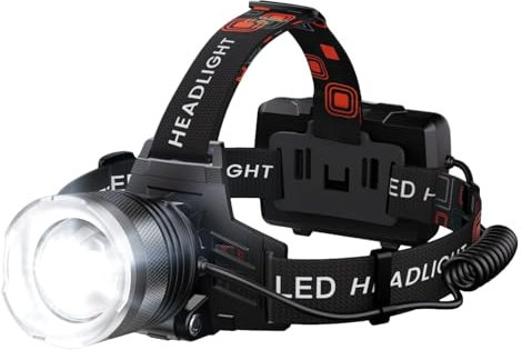 Toyone Stirnlampe LED Wiederaufladbar,Superhelle 100000 Lumen stirnband Kopflampe mit 5 Modi + Rotlicht & 90° Einstellbar, IPX7 Wasserdicht– Für Camping, Angeln, Wandern, Notfälle
