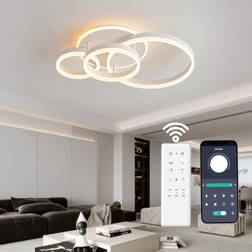 BLMYL LED Deckenleuchte Dimmbar, 48W 4800lm Lampe Schlafzimmer, 61cm Moderne Deckenleuchte 4 Ringe LED, Lampe Wohnzimmer Deckenlampe für Wohnzimmer, Schlafzimmer, Kinderzimmer, Küche, Flur