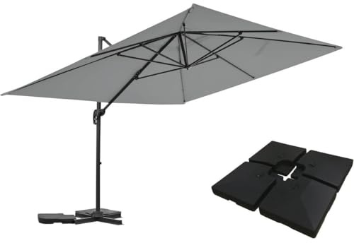 Parasol Jardin déporté en Aluminium Sky 4 - 3 x 4 m - Gris - Dalles à Lester incluses