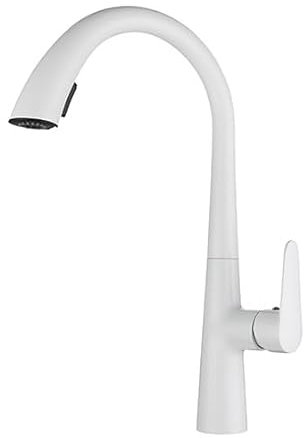 Miscelatore per lavello da Cucina con doccetta Estraibile, Rotazione a 360°, Miscelatore per lavello con Maniglia Sina, doccetta a 2 modalità, Acqua Calda e da, Oro Spazzolato (Bianco)