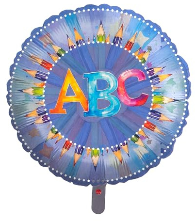 Party Factory Back to school Folienballon Einschulung ABC 45 cm, Rund, Bunt, Ballon Helium geeignet, Schulanfang Deko, Luftballon für Einschulungsfeier und Schulstart