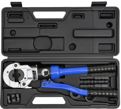KANBCNG Profi Presszange V-Kontur 12-15-18-22-28 Set Presswerkzeug Hydraulische Presszange mit 360° Gedreht Crimpkopf Hydraulikpresszange 8 Ton Crimpzangen Rohrpresszange für Transport usw (Blau)