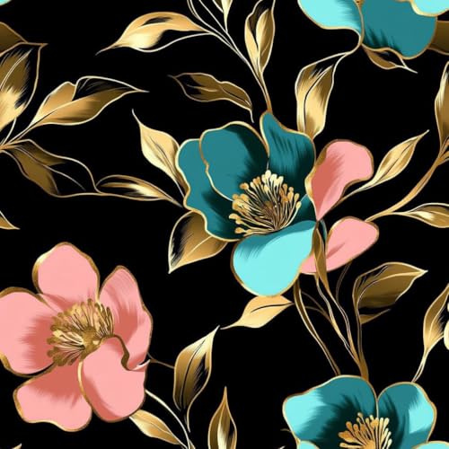 JIAOQSS Tapete die selbstklebt Vintage Blume Rosa Gold Blume Mustertapete Klebefolie Muster Möbelfolie Selbstklebend Möbelaufkleber Wasserdichte Klebetapete Vinyl Folie für Möbel Wand Schrank Küche