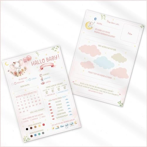 20x Elefanten Baby Tippkarten | Babyparty Spiel | Baby Ratespiel | Babyparty Ausfüllkarten | Wunschkarten | Babyshower Geschenk | Babytippkarten | DIN A5 | Karten zum Ausfüllen | Beidseitig bedruckt