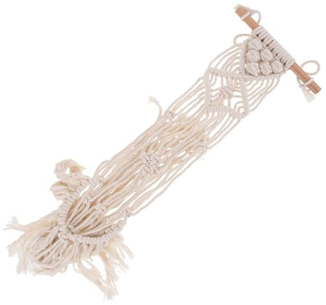 AKOOSY Support Mural Macramé Pour Guitare Acoustique Et Électrique, Corde De Coton Naturelle, Hauteur 95 Cm, Décoration Boho Pompons, Rangement Mural Pratique Pour Ukulélé Et Guitare