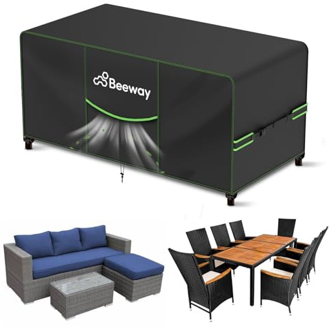 BEEWAY Gartenmöbel Abdeckung Wasserdicht V2.0 200x160x73cm, Schutzhülle Abdeckplane für Gartentische Terrassenmöbel Möbelsets - 420D Oxford Gewebe, Anti-UV, Winterfest